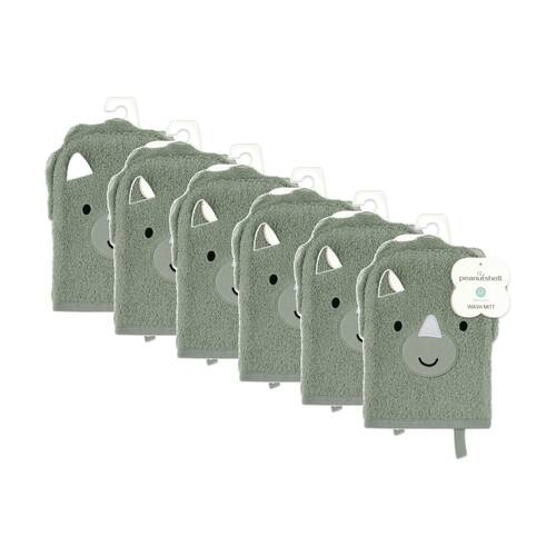 6PK The Peanutshell Dinosaur 100% Cotton Children's Bath Washmit Green