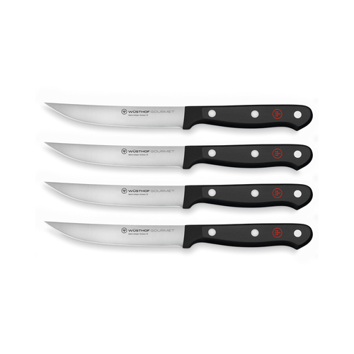 4pc Wusthof Gourmet Stainless Steel Steak Knife Set 12cm Blade - Black