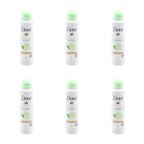 6PK Dove 150ml Deodorant 48h Body Spray Go Fresh Cucumber & Green Tea Scent