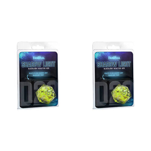 2PK Fanroll by Metallic Individual D20 Shadow Light UV Reactive Elixir Liquid Core Gaming Dice