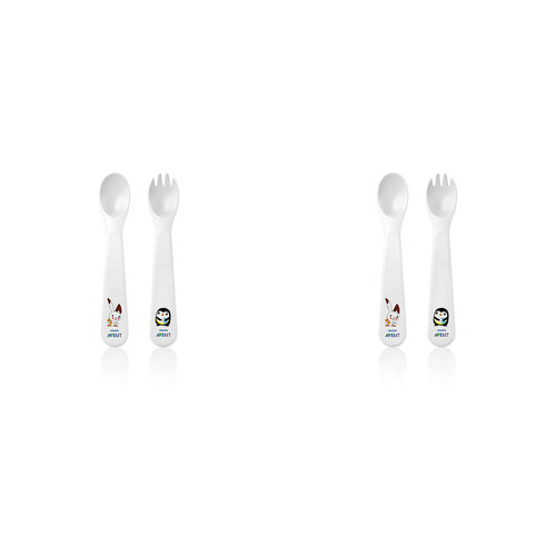 2PK Philips Avent Toddler Fork & Spoon Plastic Cutlery Set 12m+