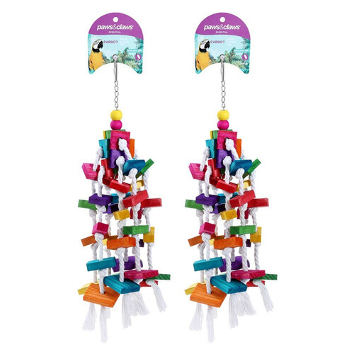 2PK Paws & Claws Parrot 40cm Wooden Rope Toy Large