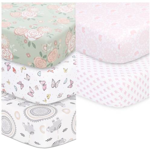 5pc The Peanutshell Cot Sheet Bundle Girl Cotton Fitted Sheets 135x77cm Pink