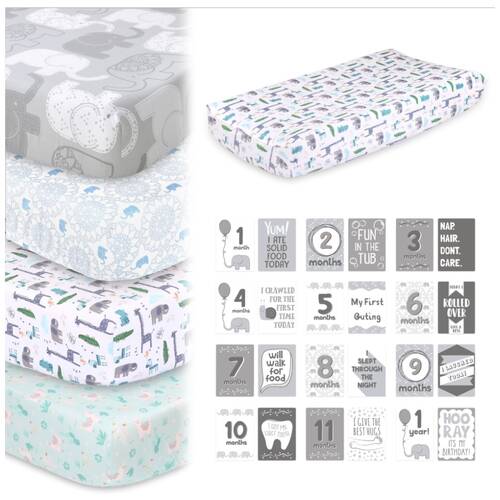 6pc The Peanutshell Bedding Bundle Cotton Cot Sheets & Change Pad Cover Blue
