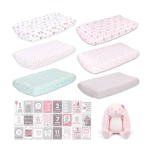 8pc The Peanutshell Bassinete Girl Baby Bedding Bundle & Plush Toys Pink