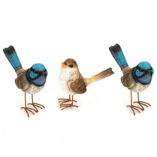 3x Garden 11.5cm Fairy Wren w/ Feet Ornament Decor Large - Assorted