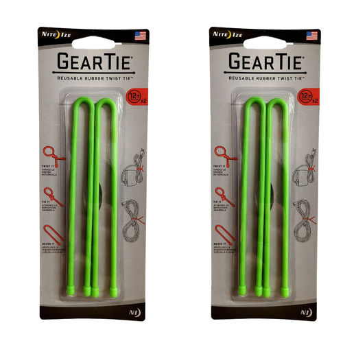 2x 2pc Nite Ize 12In Gear Tie Rubber Twist Organiser - Lime
