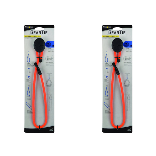2PK Nite Ize Blaze 24in Gear Tie Dockable Rubber Twist Organiser - Orange