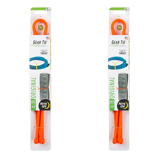 2x 2pc Nite Ize 24in Rubber Gear Tie Blaze Organiser - Orange