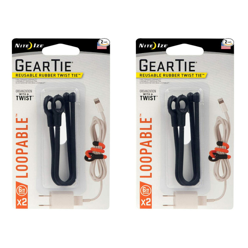 2x 4pc Nite Ize 6in Rubber Gear Tie Reusable Twist Organiser - Lime