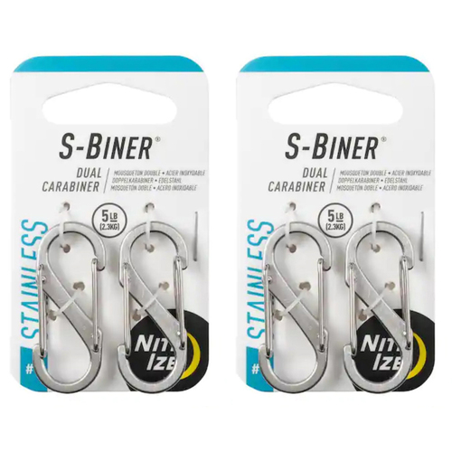 2x 2pc Nite Ize S-Biner 4cm Stainless Steel Dual Carabiner #1 - Silver
