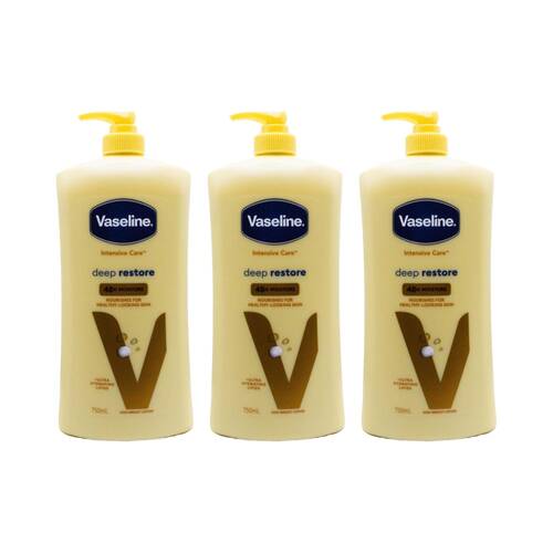 3PK Vaseline Intensive Care Deep Restore 48hr Moisturise Body Lotion 750ml