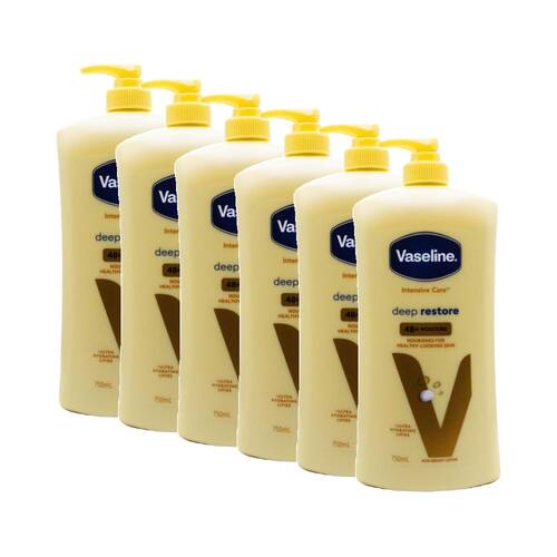 6PK Vaseline Intensive Care Deep Restore 48hr Moisturise Body Lotion 750ml