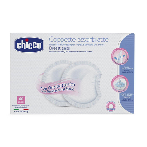 60pc Chicco Nursing Antibacterial Breast Pads - White