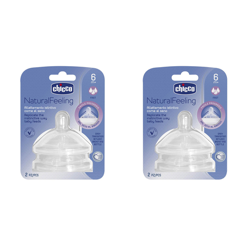 2x Chicco Nursing Baby NaturalFeeling Fast Flow Silicone Teat 6m+