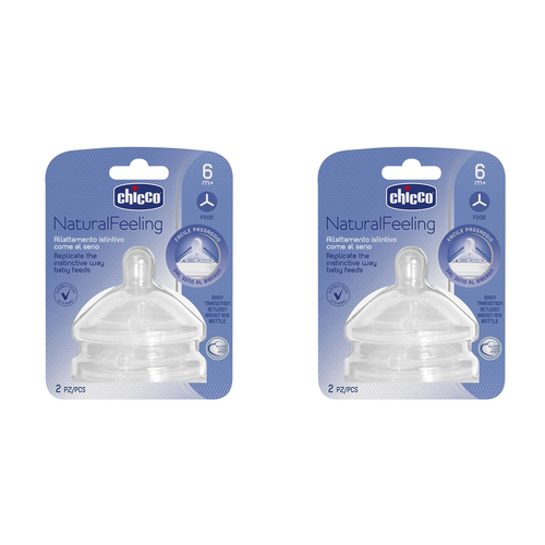 2x Chicco Nursing Baby NaturalFeeling Food Flow Silicone Teat 6m+