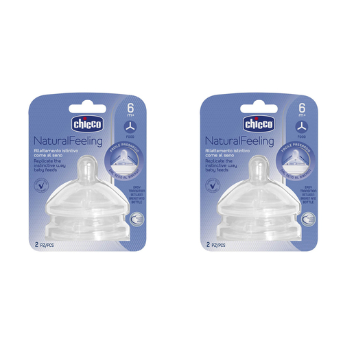 2x Chicco Nursing Baby NaturalFeeling Food Flow Silicone Teat 6m+