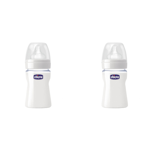 2PK Chicco Nursing Baby 150ml Well-Being Glass Bottle w/Silicone Teat Clear 0m+