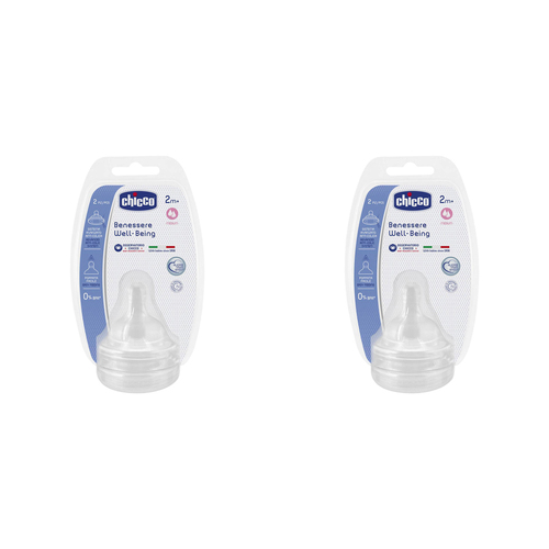 2x 2pc Chicco Nursing Baby Well-Being Medium Flow Silicone Teat 2m+