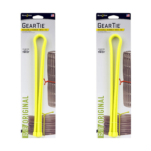 2x 2pc Nite Ize 24in Rubber Gear Tie Blaze Organiser - Neon Yellow