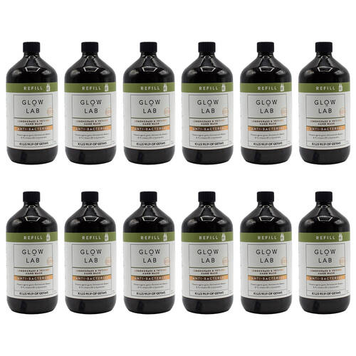 12PK Glow Lab 900ml Antibacterial Handwash Refill w/ Lemongrass & Vetiver