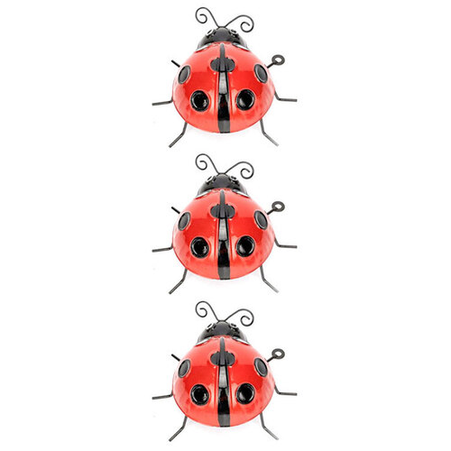 3x Garden 12cm Metal Ladybug Ornament Decor Medium - Red