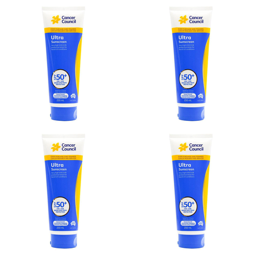 4PK Cancer Council 250ml Ultra Sunscreen SPF50+ Body Lotion
