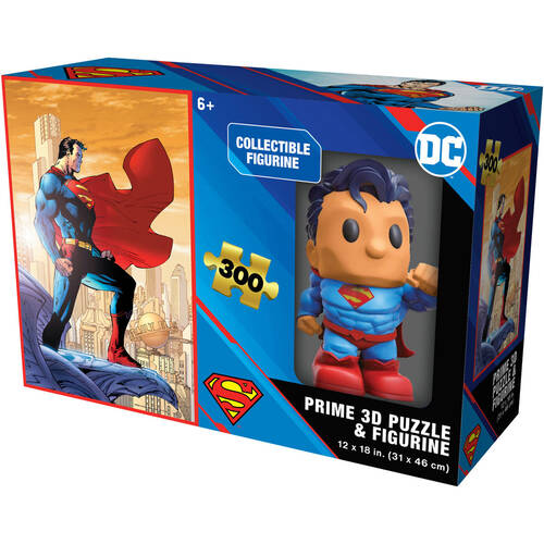 300pc Prime Superman 3D Jigsaw Puzzle 31x46cm w/ Figurine 6y+
