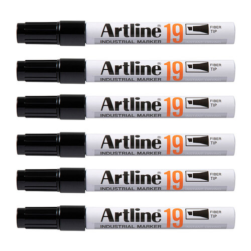 12PK Artline 19 Industrial Permanent Marker 5mm Chisel Nib - Black