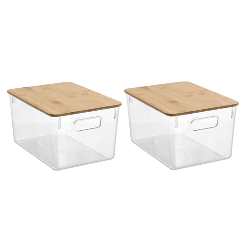 2x Boxsweden Crystal Encore 28x15cm Container w/ Bamboo Lid - Clear