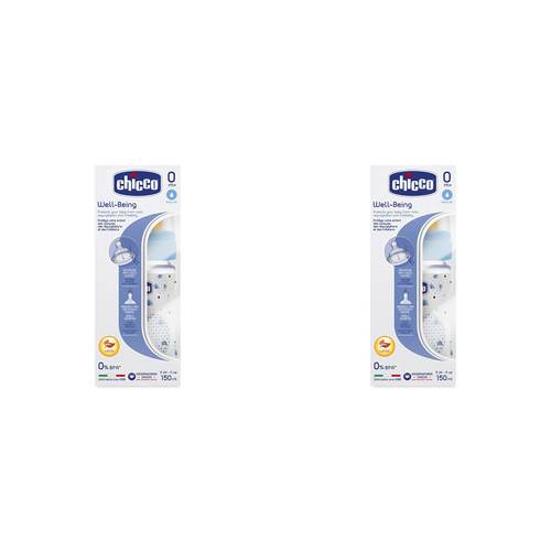 2PK Chicco Nursing Baby Well-Being Latex 150ml Feeding Bottle/Teat 0m+ Boy