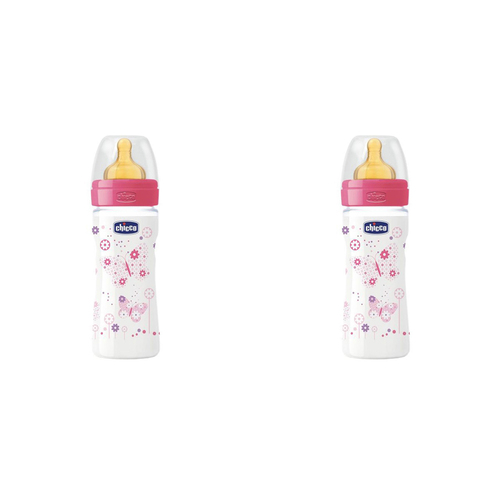 2PK Chicco Nursing Baby Well-Being Latex 250ml Feeding Bottle/Teat 2m+ Girl