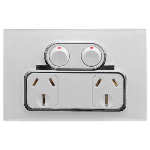 Doss Acrylic Plate Double Powerpoint Switch 250V 10A GPO 74x115mm White