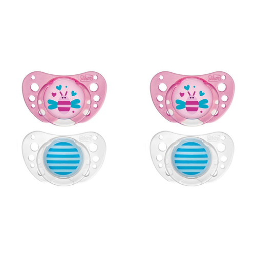 2x 2pc Chicco Nursing Bee/Stripes Physio Air Latex Soother 16-36m Girl