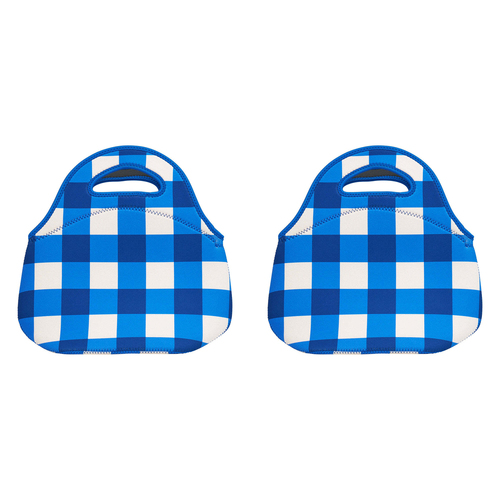 2PK Annabel Trends 30cm Neoprene Lunch Bag - Cobalt Check