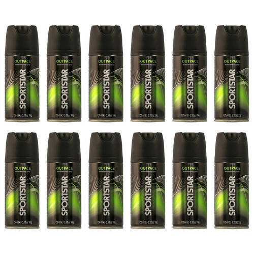 12PK Sportstar Men's Deodorant Body Spray Outpace Scent 150ml Odour Protection