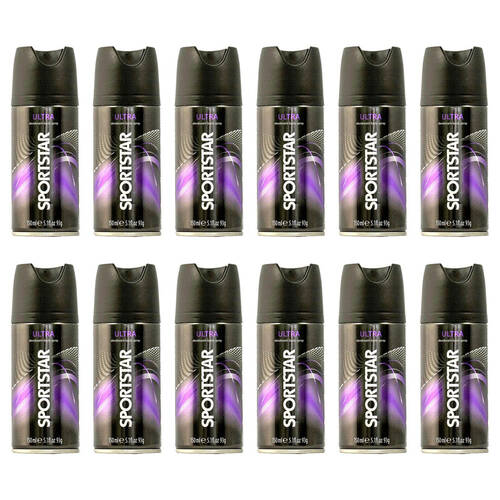12PK Sportstar Men's Deodorant Body Spray Ultra Scent 150ml Odour Protection