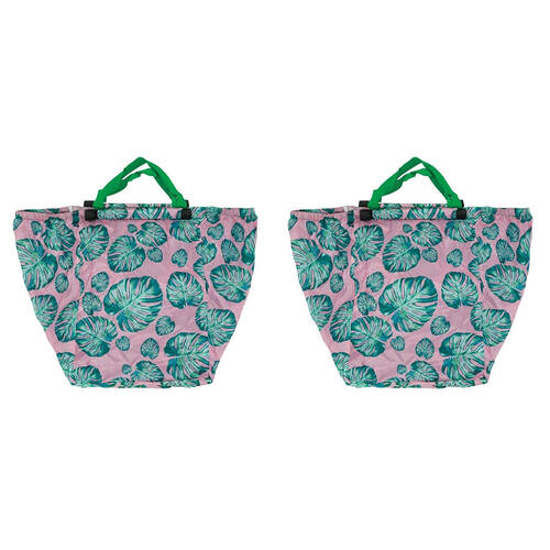 2PK Annabel Trends Shopping/Grocery Trolley Bag 38x68cm - Monstera Pink