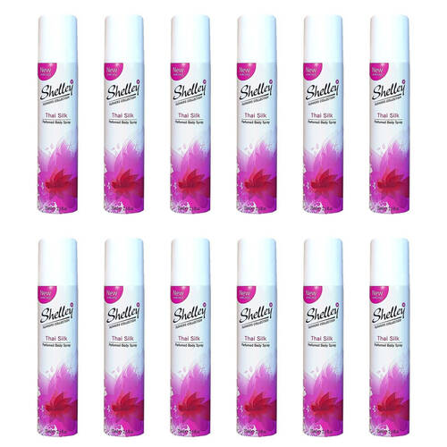 12PK Shelley Deodorant Body Spray Thai Silk 75ml All-Day Odour Control