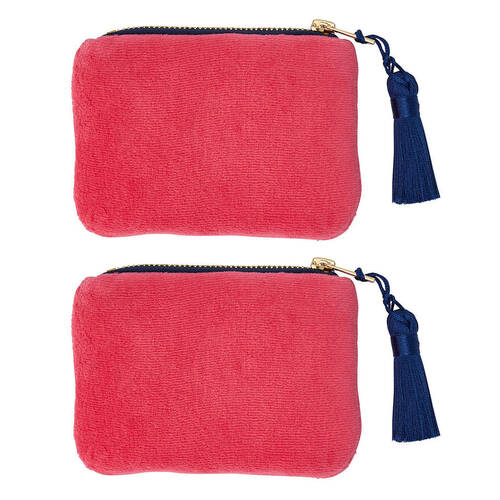 2PK Annabel Trends Velvet Zipped Coin Purse Wallet 12x8.5cm Pink Crush