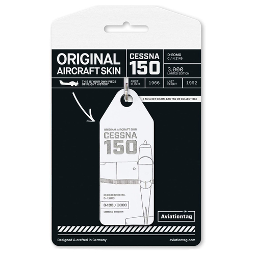 Aviationtag Cessna 150 Keychain 14.5cm Tag White
