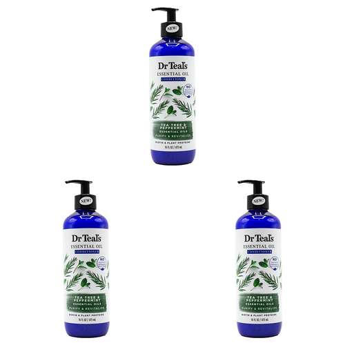 3PK Dr Teals 473ml Conditioner Hair Care Tea Tree & Peppermint Essential Oils