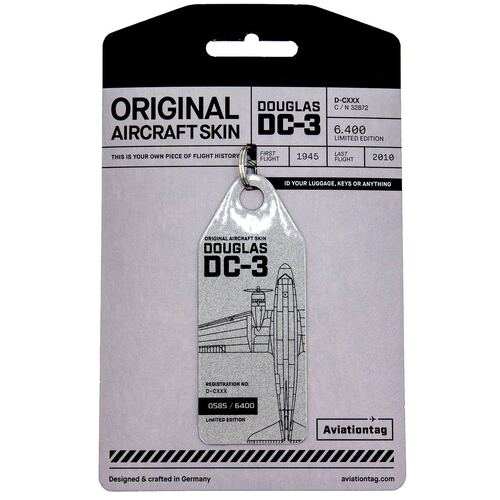 Aviationtag Douglas DC-3 Candy Bomber Keychain 14.5cm Tag Silver