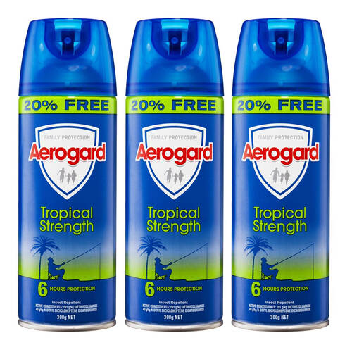 3PK Aeroguard 300g Tropical Strength Insect Repellent Spray