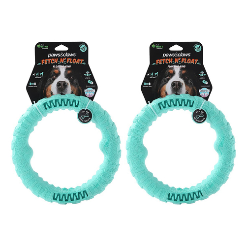 2PK Paws & Claws Fetch N' Play 24cm Tugger Ring Large Pet/Dog Toy - Aqua
