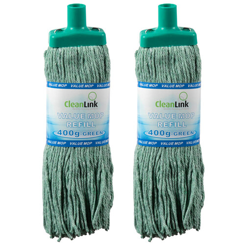 2PK Cleanlink 400gm Fibre Mop Head Replacement/Refill - Green