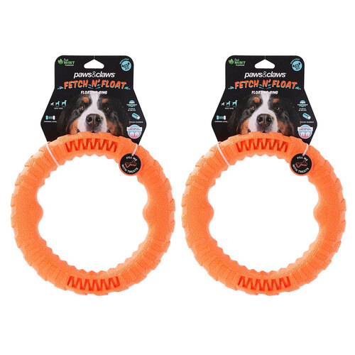 2PK Paws & Claws Fetch N' Play Tugger Pet Dog Ring L 24cm Orange