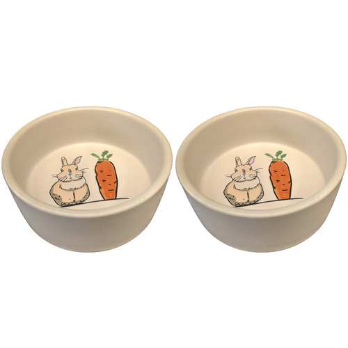 2x Lepets 13.5cm Frost Rabbit & Carrot Ceramic Food/Meal Bowl
