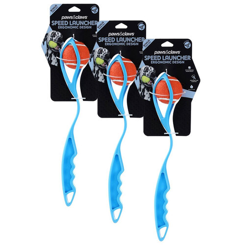 3PK Paws & Claws 40cm Ergonomic Ball Speed Launcher Pet/Dog Toy - Blue