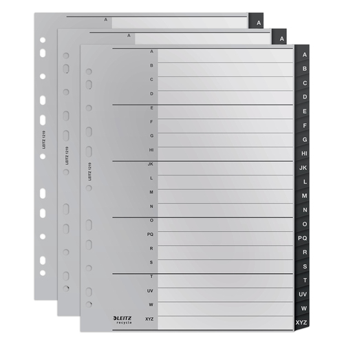 5PK Leitz PP Recycle Indices & Dividers A-Z Tab A4 File Organiser - Black